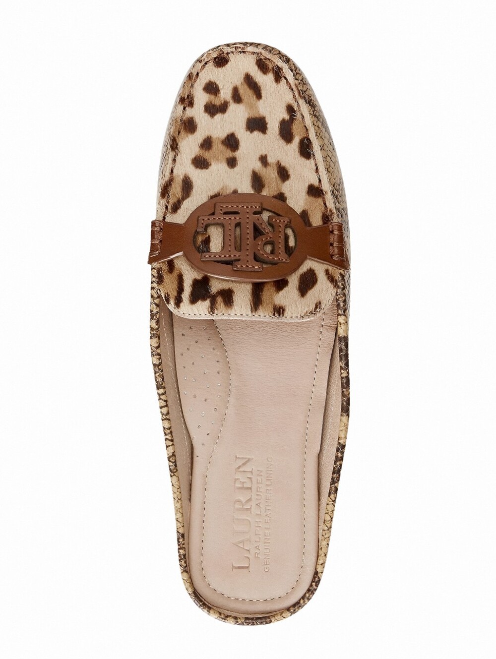 Ralph Lauren- Lauren Leopard/Snake Print Slip-On Leather Driving Mules - Picture 5 of 8